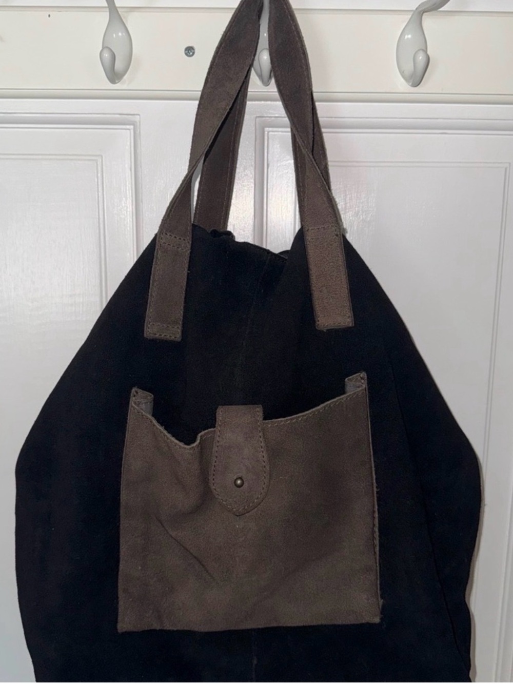 Free People Black and Brown Suede Shoulder Tote Bag